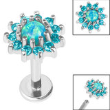 Titanium Internally Threaded Labrets 1.2mm - Steel Claw Set Synthetic Opal and CZ Jewel Sunflower - SKU 36360