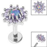 Titanium Internally Threaded Labrets 1.2mm - Steel Claw Set Synthetic Opal and CZ Jewel Sunflower - SKU 36364