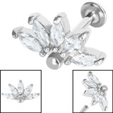 Titanium Internally Threaded Labrets 1.2mm - Steel Claw Set CZ Sunrise Marquise Fan - SKU 36372