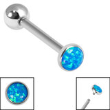 Titanium Internally Threaded Barbells 1.6mm - Bezel Set Opal Disk Single Pacific Blue Opal, 1.6mm, 12mm, 4mm-4mm