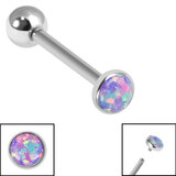 Titanium Internally Threaded Barbells 1.6mm - Bezel Set Opal Disk Single Lilac Lights Opal, 1.6mm, 16mm, 4mm-4mm