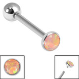 Titanium Internally Threaded Barbells 1.6mm - Bezel Set Opal Disk Single Coral Opal, 1.6mm, 18mm, 4mm-4mm