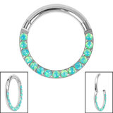 Titanium Hinged Pave Set Synth Opal Eternity Clicker Ring - SKU 36625