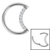 Titanium Claw Set Jewelled Crescent Moon Hinged Clicker Ring - SKU 36676