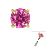 Gold Plated Titanium (PVD) Claw Set Round CZ Jewel for Internal Thread shafts in 1.2mm - SKU 36691