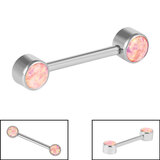 Titanium Internal Thread Double Opal Nipple Bar - Front Facing Synth Opal Disks Coral Opal / One bar only
