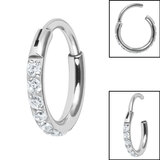 Titanium 1.6mm Pave Set Jewelled Edge Hinged Clicker Ring 1.2mm / 12mm / Crystal Clear