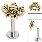 Titanium Threadless Labrets - Steel (Bend-fit) Steel Honey Bee 1.0mm, 8mm / Zircon Steel (gold colour)