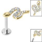 Titanium Internally Threaded Labrets 1.2mm - Steel Claw Set Jewelled Snake Zircon Steel / 1.2mm / 8mm
