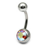 Steel Jewelled Belly Bar - 8mm 1.6mm, 8mm, Rose AB