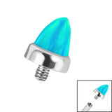 Titanium Bezel Set Synth Opal Cone for Internal Thread shafts in 1.6mm. Also fits Dermal Anchor - SKU 37350
