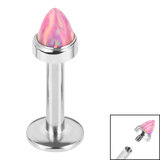 Titanium Internally Threaded Labrets 1.6mm - Titanium Bezel Set Synth Opal Cone Synth Opal / 1.6mm, 10mm / Candy Pink Opal