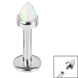 Titanium Internally Threaded Labrets 1.6mm - Titanium Bezel Set Synth Opal Cone Synth Opal / 1.6mm, 10mm / Ice White Opal