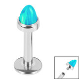Titanium Internally Threaded Labrets 1.6mm - Titanium Bezel Set Synth Opal Cone Synth Opal / 1.6mm, 6mm / Island Blue Opal
