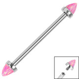 Titanium Internally Threaded Industrial Scaffold Bars 1.6mm - Titanium Claw Set Synth Opal Cones 1.6mm / 32mm / Candy Pink Opal