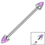 Titanium Internally Threaded Industrial Scaffold Bars 1.6mm - Titanium Bezel Set Synth Opal Cones - SKU 37395