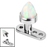 Titanium Dermal Anchor with Titanium Bezel Set Synth Opal Cone 2.5mm, 4mm / Ice White Opal