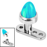 Titanium Dermal Anchor with Titanium Bezel Set Synth Opal Cone 2.5mm, 4mm / Island Blue Opal