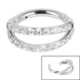 Titanium Double Jewelled Band Hinged Clicker Ring - SKU 37435
