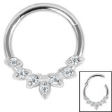 Steel Claw Set Jewelled Laurel Hinged Clicker Ring - SKU 37559