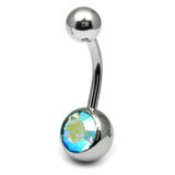 Steel Jewelled Belly Bar - 8mm 1.6mm, 8mm, Aqua AB