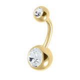 Gold Plated Titanium (PVD) Double Jewelled Belly Bars - SKU 38144