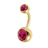 Gold Plated Titanium (PVD) Double Jewelled Belly Bars - SKU 38145