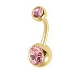 Gold Plated Titanium (PVD) Double Jewelled Belly Bars - SKU 38147