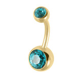 Gold Plated Titanium (PVD) Double Jewelled Belly Bars - SKU 38152