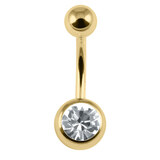 Gold Plated Steel (PVD) Single Jewelled Belly Bar - SKU 38328