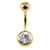 Gold Plated Steel (PVD) Single Jewelled Belly Bar - SKU 38328