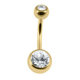 Gold Plated Steel (PVD) Double Jewelled Belly Bar - SKU 38329