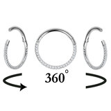 Titanium Hinged Pave Set 3 Sided Jewelled Hinged Clicker Ring - SKU 38334