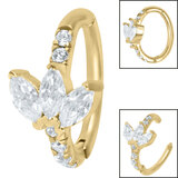 Steel Huggie Belly Clicker Ring - Marquise Jewelled Fan - SKU 38358