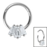 Steel Claw Set Art Deco Baguette Jewelled Hinged Clicker Ring - SKU 38370