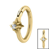 Steel Jewelled 8 Point Star Hinged Clicker Ring - SKU 38419