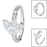 Steel 3 Jewel Marquise Fan Hinged Clicker Ring - SKU 38499