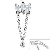 Steel Marquise Jewelled Fan Chain Drop  for Internal Thread shafts in 1.2mm - SKU 38551