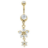 Belly Bar - Steel Jewelled Drop Flowers - SKU 38603