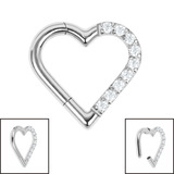 Titanium Pave Set Jewelled Heart Hinged Clicker Ring - SKU 38621