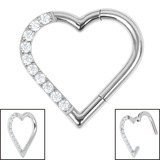 Titanium Pave Set Jewelled Heart Hinged Clicker Ring - SKU 38625