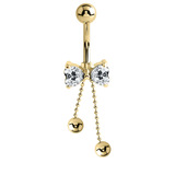 Belly Bar - Cute Jewelled Bow with Dangly Chains - SKU 38642