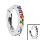 Steel Claw Set Rainbow Jewelled Huggie Clicker Ring - SKU 38643