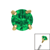 Gold Plated Titanium (PVD) Claw Set Round CZ Jewel for Internal Thread shafts in 1.2mm - SKU 38687
