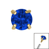 Gold Plated Titanium (PVD) Claw Set Round CZ Jewel for Internal Thread shafts in 1.2mm - SKU 38690
