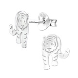 Sterling Silver Prowling Tiger Ear Stud Earrings - SKU 38821