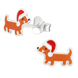 Sterling Silver Christmas Dachshund Ear Stud Earrings - SKU 38822