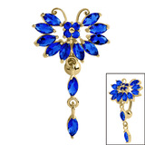 Belly Bar - Gold Plated Steel (PVD) Claw Set Marquise Jewelled Butterfly  - SKU 38922