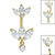 Belly Bar - Steel Internal Thread Claw Set 3 Jewelled Double Marquise Fan - SKU 38943