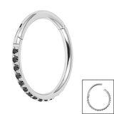 Titanium 1.2mm Pave Set Jewelled Edge Hinged Clicker Ring - SKU 39044